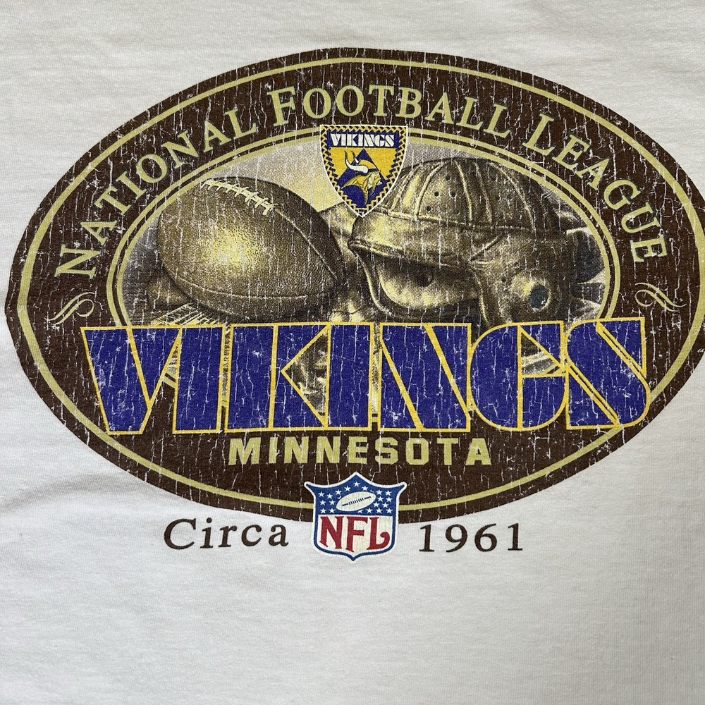 Vintage 1990s Minnesota Vikings NFL Football Circa 1961 Graphic‎ T-shirt Size XL - Picture 2 of 8